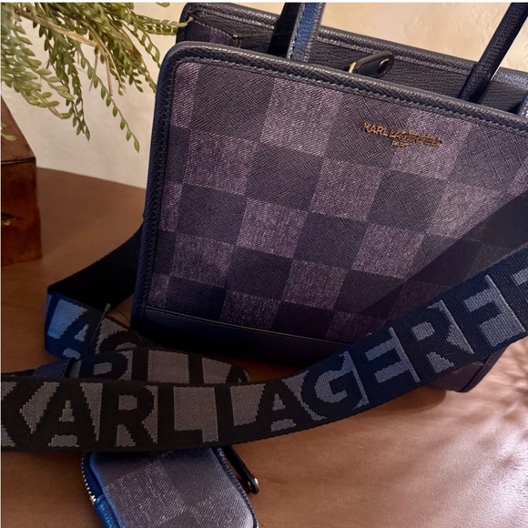 Karl Lagerfeld Navy Checkered Women's Bag NWT - Picture 3 of 12